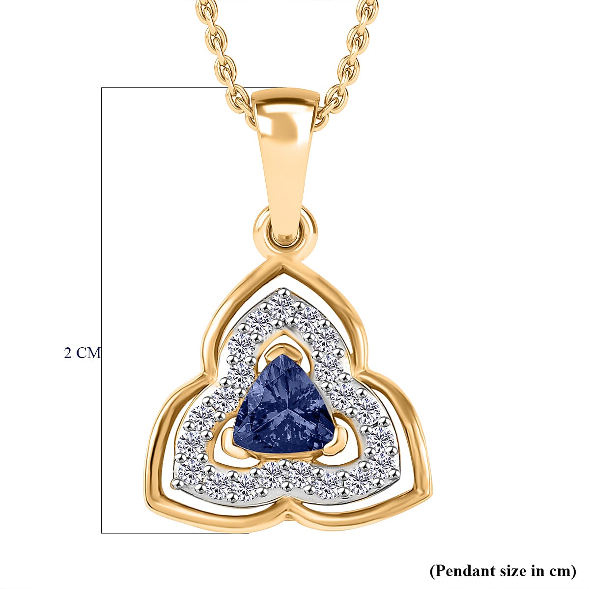 Tanzanite & White Zircon Pendant with Chain (Size 20) in 18K Vermeil  Yellow Gold Plated Sterling Silver 0.56 Ct.
