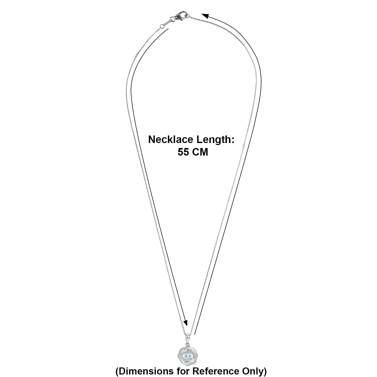 Aquamarine & White Zircon Pendant with Chain (Size 20) in Rhodium Overlay Sterling Silver 1.25 Ct.