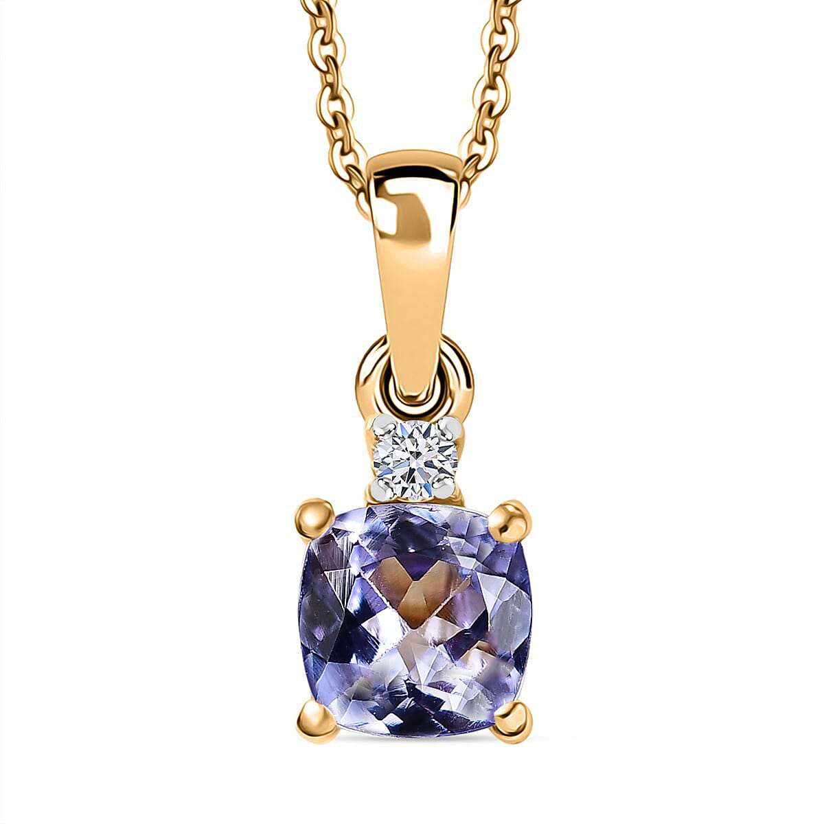 TANZANITE SPECTACULAR - Tanzanite & Lab Grown Diamond (VS-E-F) Pendant with Chain (Size 20) in 18K Vermeil Yellow Gold Plated Sterling Silver