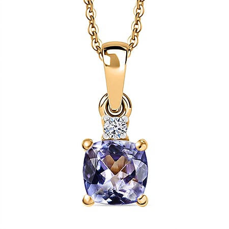 LUXURIANT Tanzanite, Lab Grown Diamond Pendant with Chain in 18K Vermeil Yellow Gold Over Sterling Silver