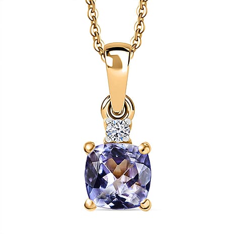 TANZANITE SPECTACULAR - Tanzanite & Lab Grown Diamond (VS-E-F) Pendant with Chain (Size 20) in 18K Vermeil Yellow Gold Plated Sterling Silver