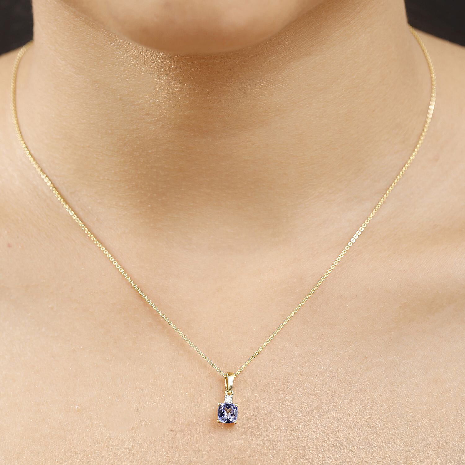TANZANITE SPECTACULAR - Tanzanite & Lab Grown Diamond (VS-E-F) Pendant with Chain (Size 20) in 18K Vermeil Yellow Gold Plated Sterling Silver