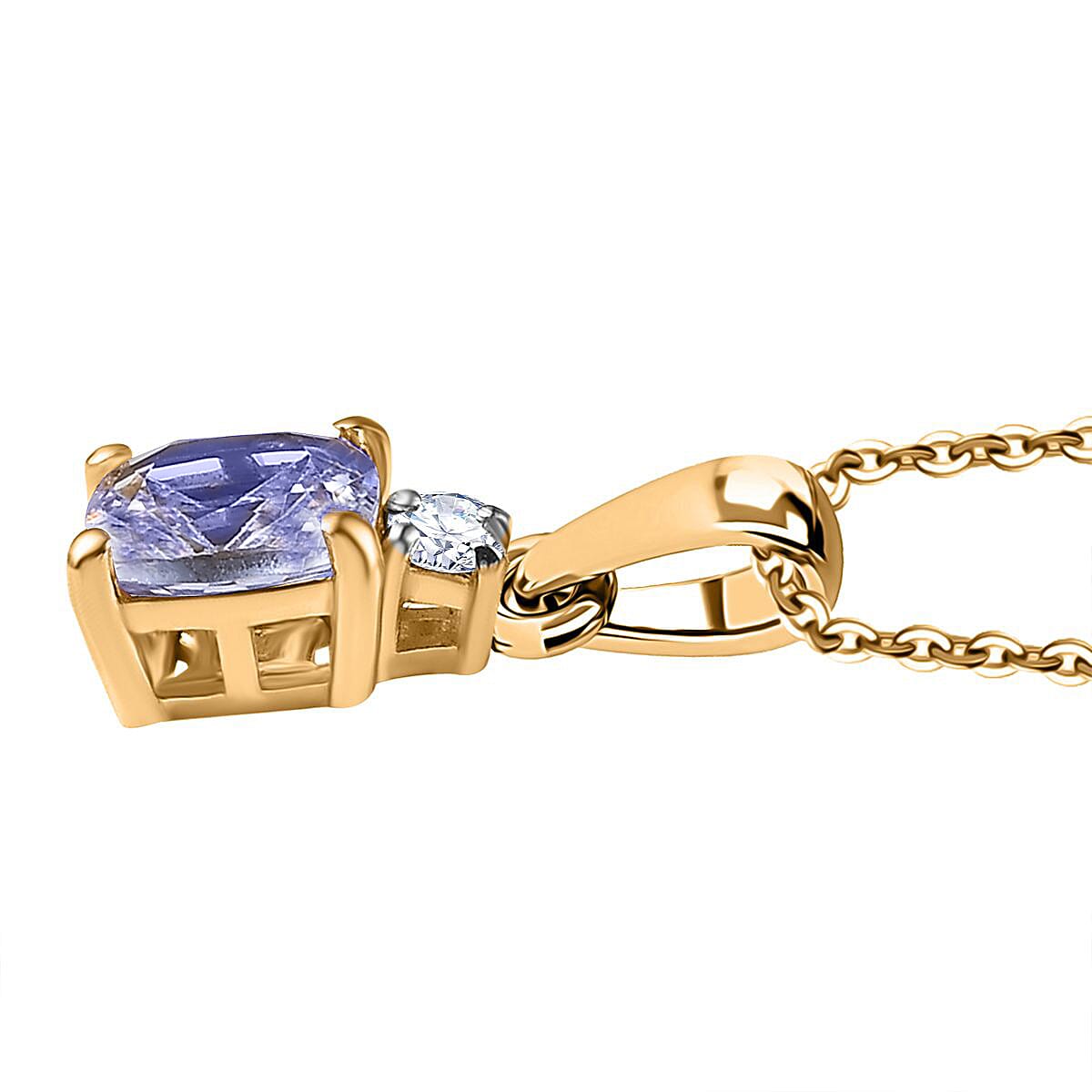 TANZANITE SPECTACULAR - Tanzanite & Lab Grown Diamond (VS-E-F) Pendant with Chain (Size 20) in 18K Vermeil Yellow Gold Plated Sterling Silver