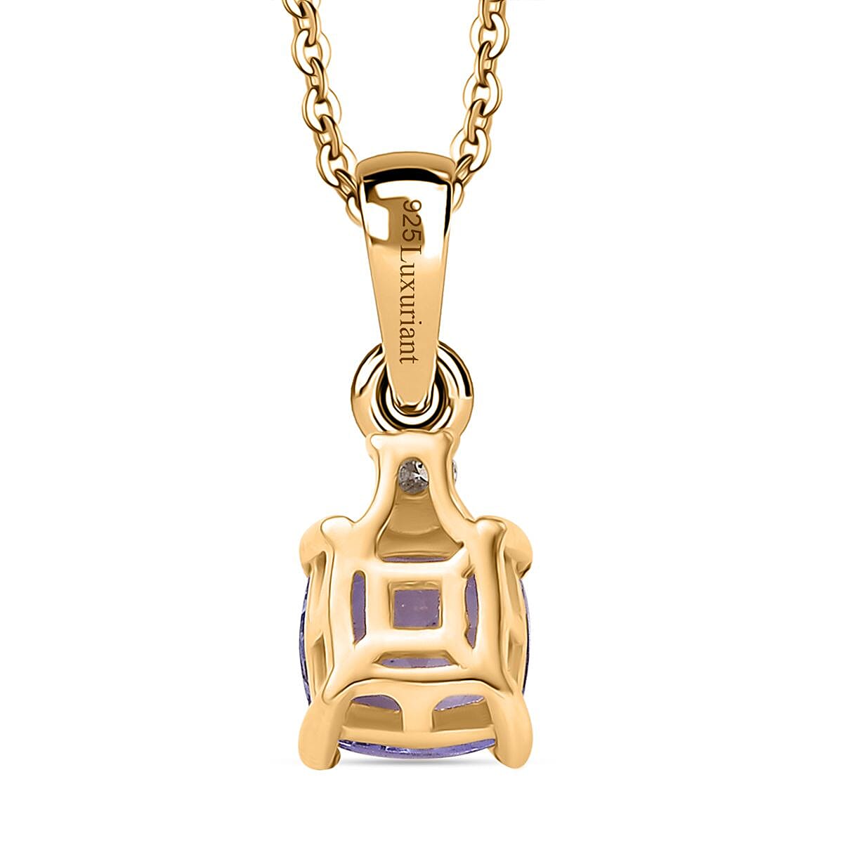 TANZANITE SPECTACULAR - Tanzanite & Lab Grown Diamond (VS-E-F) Pendant with Chain (Size 20) in 18K Vermeil Yellow Gold Plated Sterling Silver