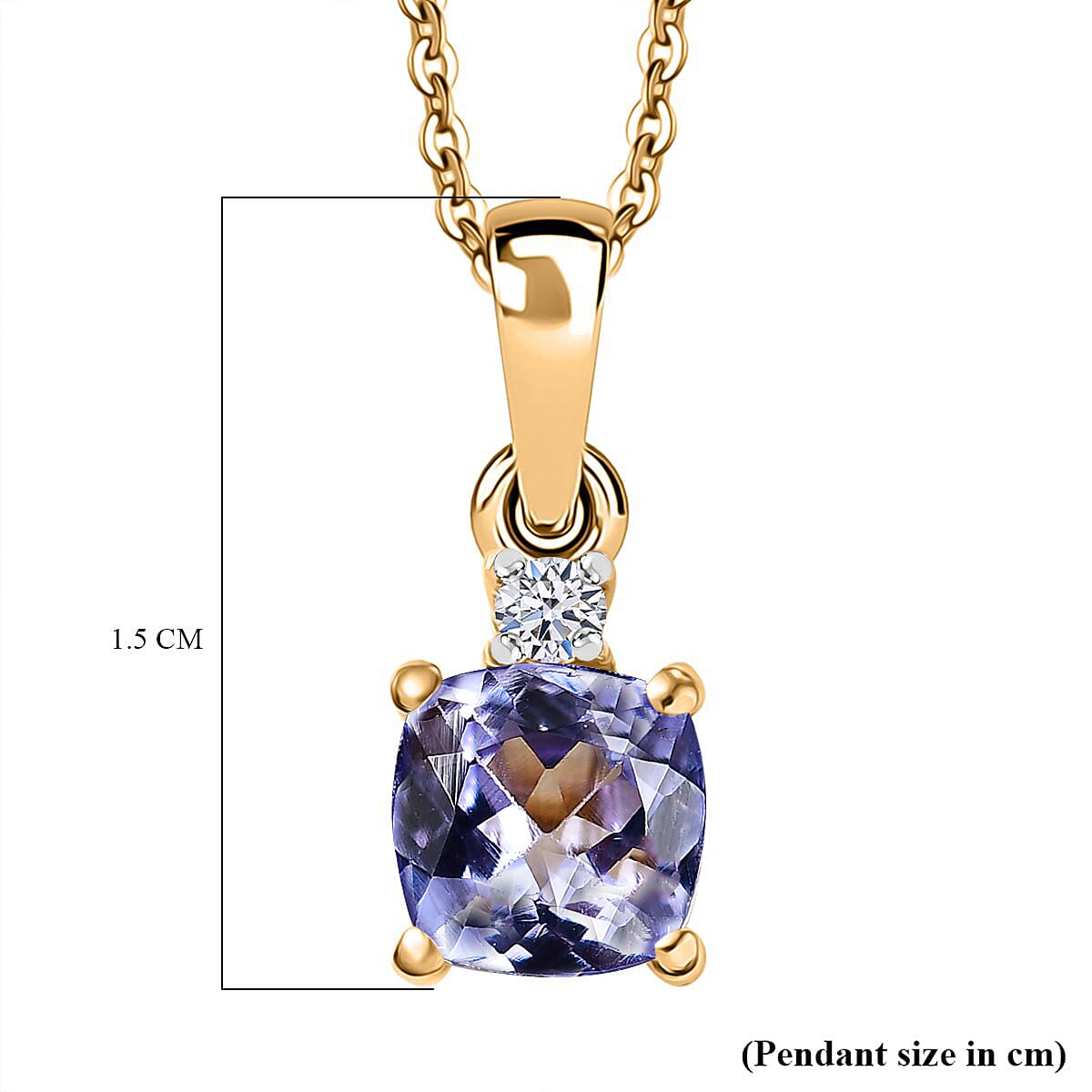 TANZANITE SPECTACULAR - Tanzanite & Lab Grown Diamond (VS-E-F) Pendant with Chain (Size 20) in 18K Vermeil Yellow Gold Plated Sterling Silver
