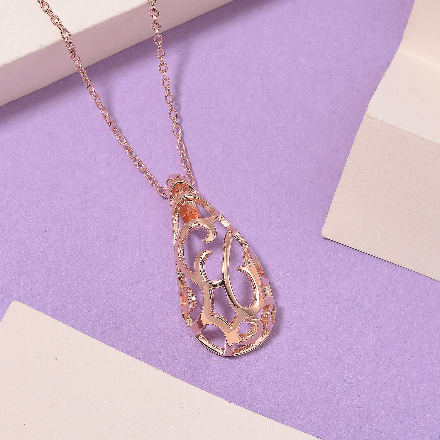 LucyQ - Air Drip Collection Pendant with Chain (Size 16-18) in 18K Vermeil Rose Gold Plated Sterling Silver