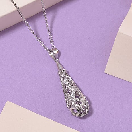 LucyQ - Air Drip Collection White Zircon Necklace with Chain (Size 20) in Rhodium Overlay Sterling Silver 1.08 Ct.