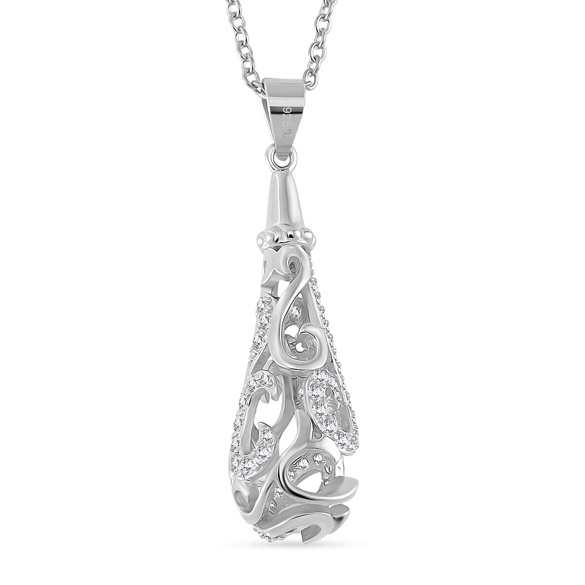 LucyQ - Air Drip Collection White Zircon Necklace with Chain (Size 20) in Rhodium Overlay Sterling Silver 1.08 Ct. LucyQ - Air Drip Collection White Zircon Necklace with Chain (Size 20) in Rhodium Overlay Sterling Silver 1.08 Ct.