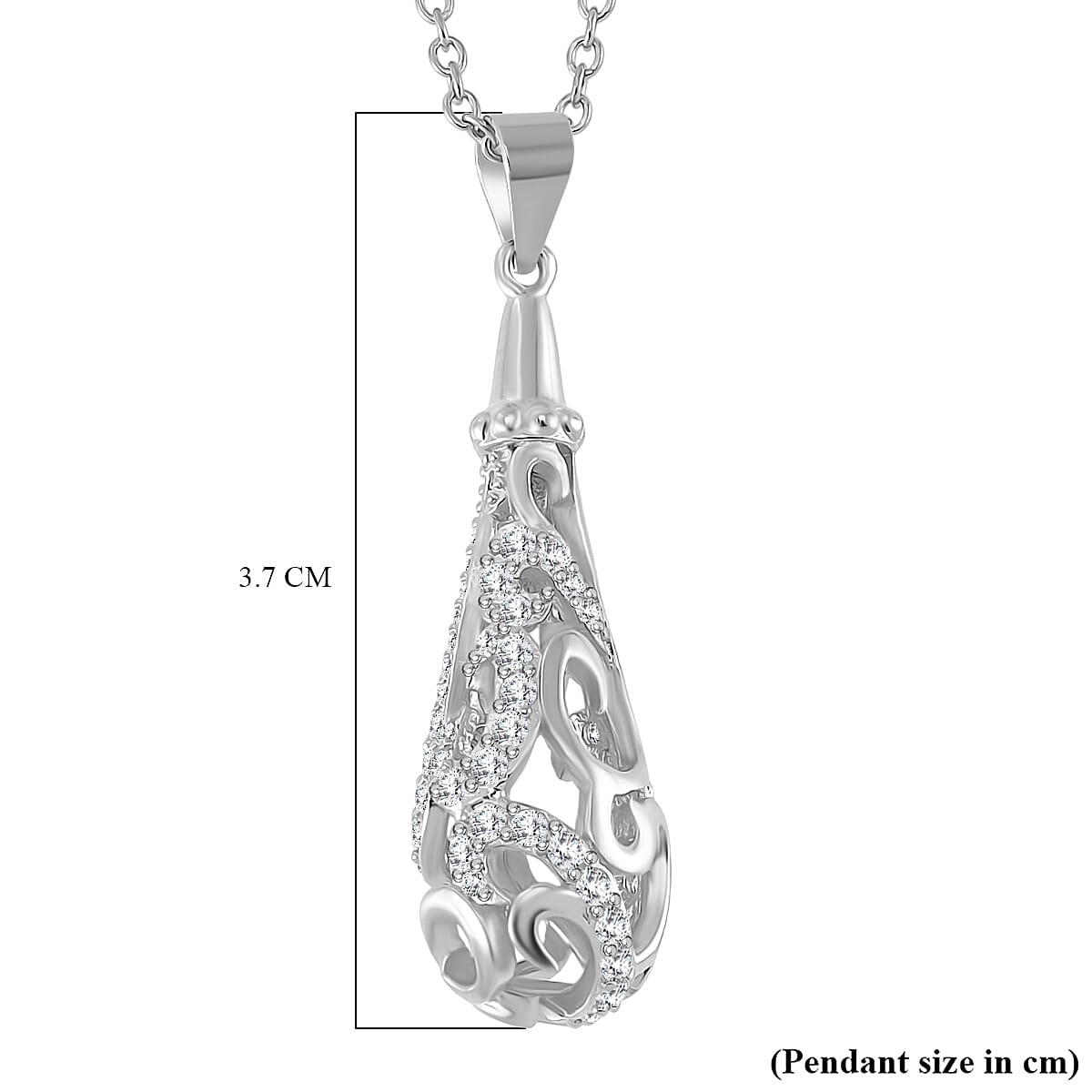 LucyQ - Air Drip Collection White Zircon Necklace with Chain (Size 20) in Rhodium Overlay Sterling Silver 1.08 Ct. LucyQ - Air Drip Collection White Zircon Necklace with Chain (Size 20) in Rhodium Overlay Sterling Silver 1.08 Ct.