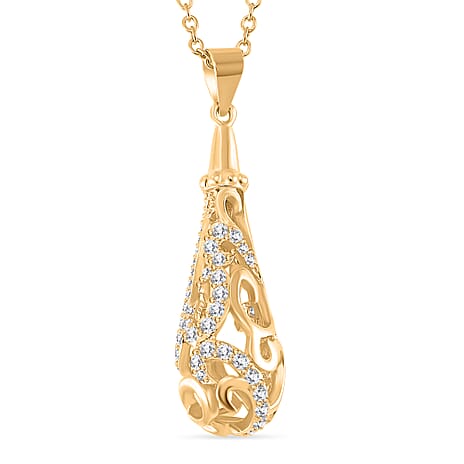 LucyQ - Air Drip Collection White Zircon Necklace with Chain (Size 20) in 18K Vermeil Yellow Gold Plated Sterling Silver 1.08 Ct.
