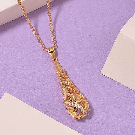 LucyQ - Air Drip Collection White Zircon Necklace with Chain (Size 20) in 18K Vermeil Yellow Gold Plated Sterling Silver 1.08 Ct.