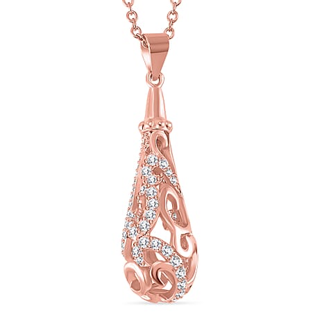 LucyQ - Air Drip Collection White Zircon Necklace with Chain (Size 20) in 18K Vermeil Rose Gold Plated Sterling Silver 1.08 Ct.