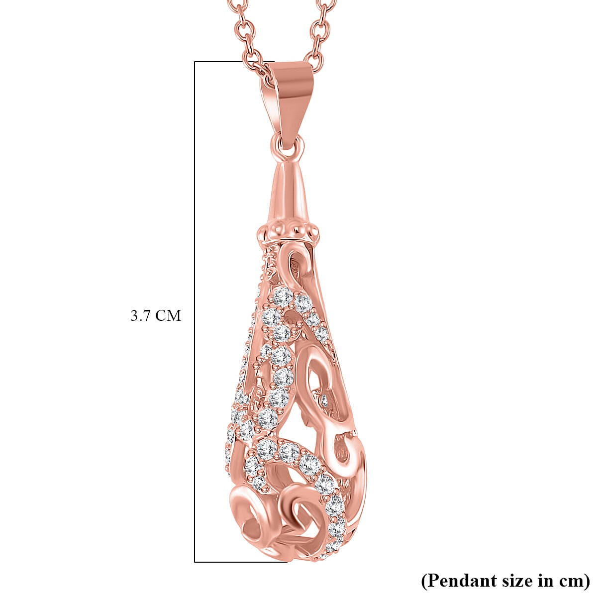 LucyQ - Air Drip Collection White Zircon Necklace with Chain (Size 20) in 18K Vermeil Rose Gold Plated Sterling Silver 1.08 Ct. LucyQ - Air Drip Collection White Zircon Necklace with Chain (Size 20) in 18K Vermeil Rose Gold Plated Sterling Silver 1.08 Ct.