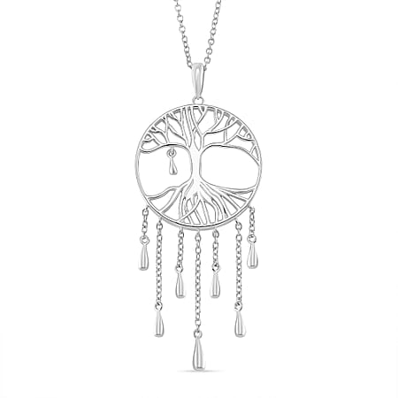 Lucy Q - Tree of Life Drip Collection Pendant with Chain (Size 20) in Rhodium Overlay Sterling Silver