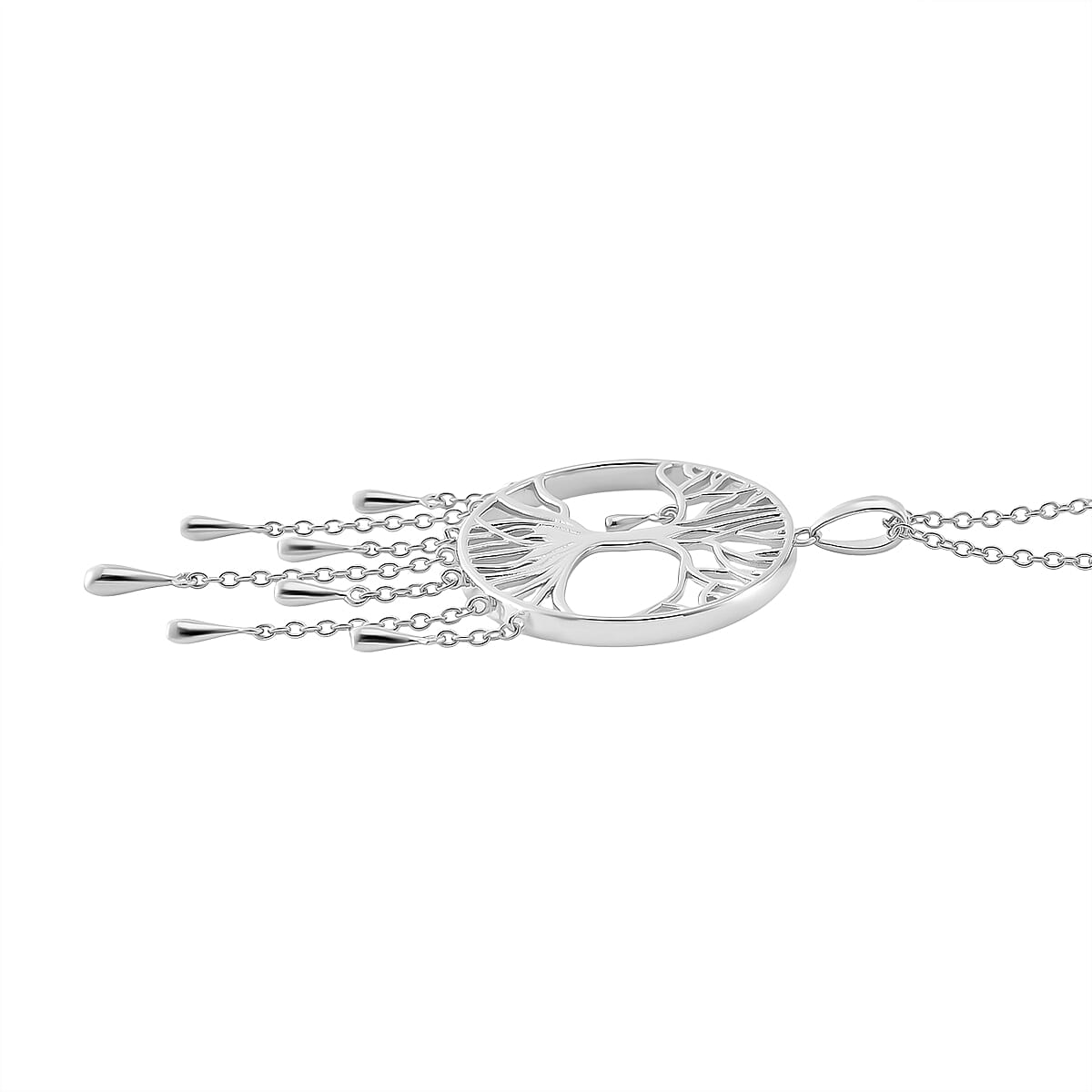 LucyQ - Tree of Life Drip Collection Pendant with Chain (Size 20) in Rhodium Overlay Sterling Silver, Silver wt. 7.50 Gms.