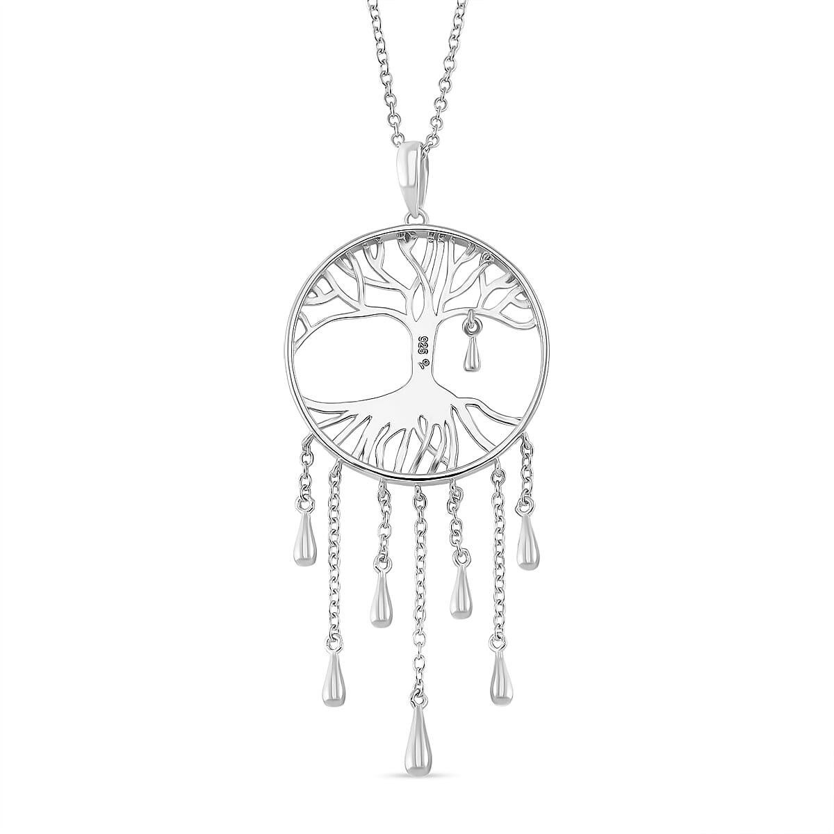 LucyQ - Tree of Life Drip Collection Pendant with Chain (Size 20) in Rhodium Overlay Sterling Silver, Silver wt. 7.50 Gms.