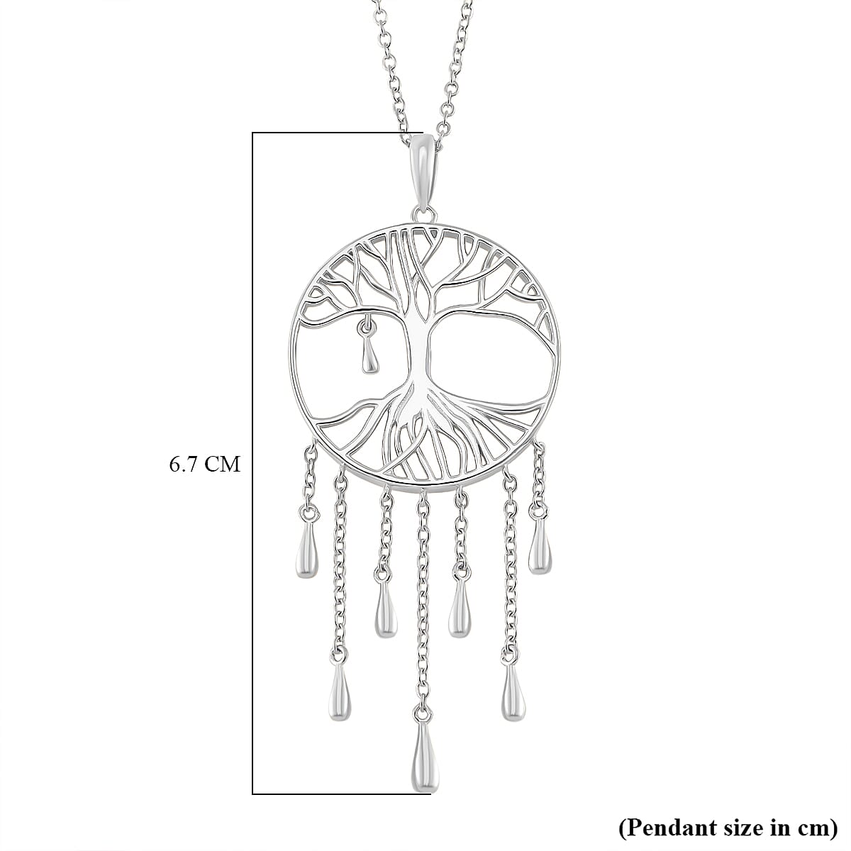 LucyQ - Tree of Life Drip Collection Pendant with Chain (Size 20) in Rhodium Overlay Sterling Silver, Silver wt. 7.50 Gms.