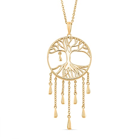 LucyQ - Tree of Life Drip Collection Pendant with Chain (Size 20) in 18K Vermeil Yellow Gold Plated Sterling Silver, Silver Wt. 7.50 Gms.