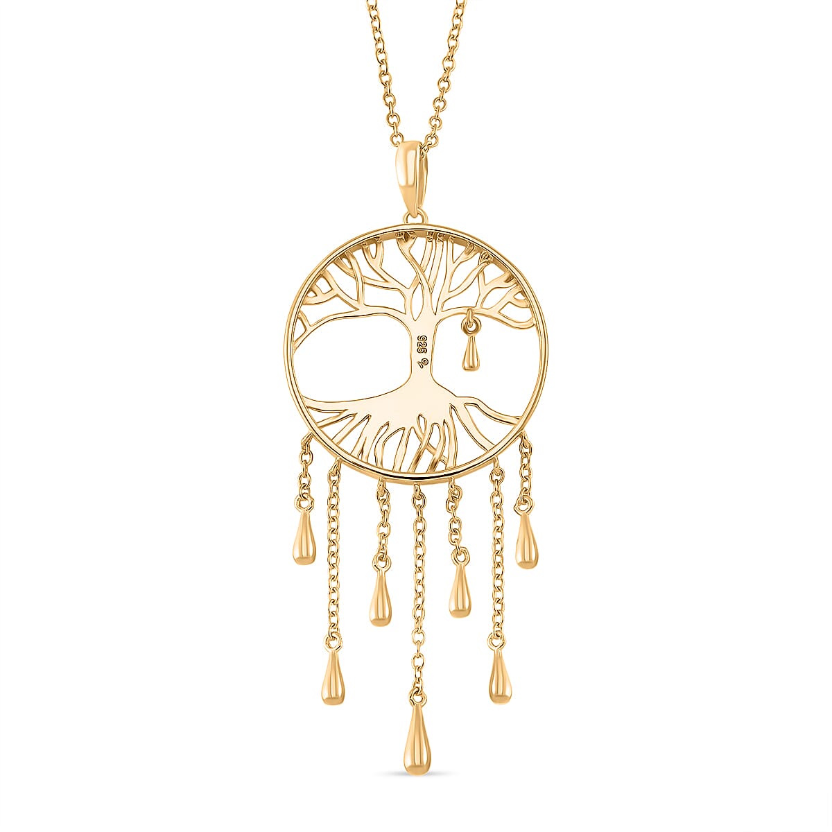 LucyQ - Tree of Life Drip Collection Pendant with Chain (Size 20) in 18K Vermeil Yellow Gold Plated Sterling Silver, Silver Wt. 7.50 Gms. LucyQ - Tree of Life Drip Collection Pendant with Chain (Size 20) in 18K Vermeil Yellow Gold Plated Sterling Silver, Silver Wt. 7.50 Gms.