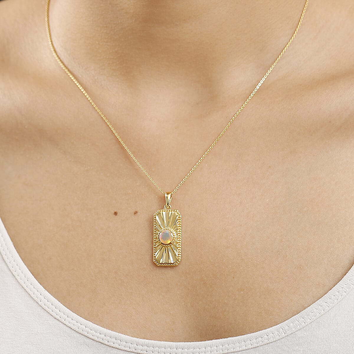 Ethiopian Faceted Opal Pendant with Chain (Size 20) in 18K Vermeil Yellow Gold Plated Sterling Silver 0.52 Ct.