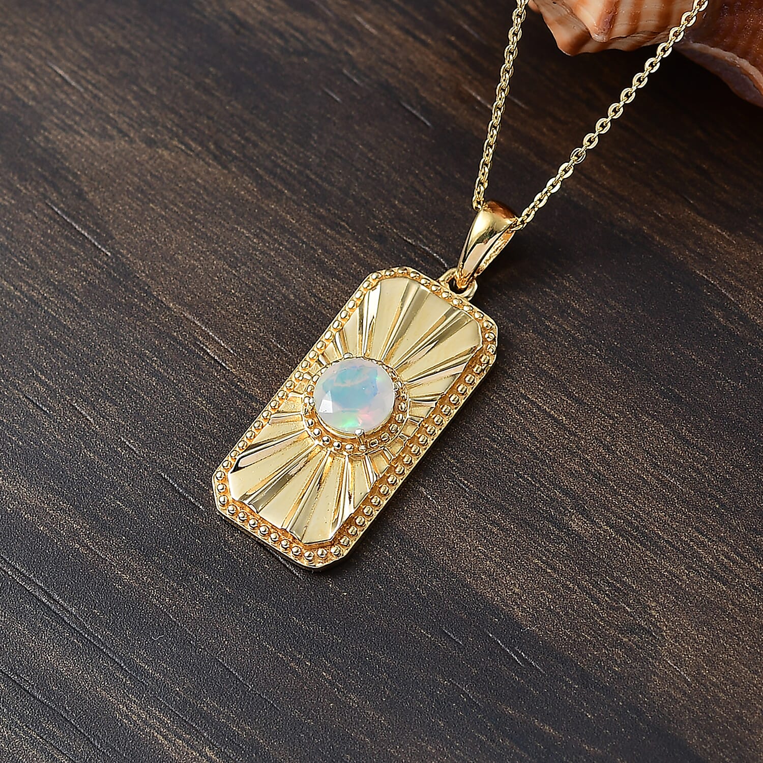 Ethiopian Faceted Opal Pendant with Chain (Size 20) in 18K Vermeil Yellow Gold Plated Sterling Silver 0.52 Ct.