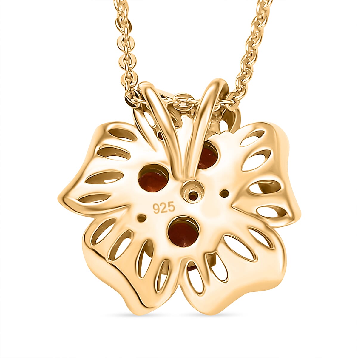 Natural Crimson Fire Opal & White Zircon Lily Bloom Pendant with Chain (Size 20) in 18K Vermeil Yellow Gold Plated Sterling Silver Natural Crimson Fire Opal & White Zircon Lily Bloom Pendant with Chain (Size 20) in 18K Vermeil Yellow Gold Plated Sterling Silver