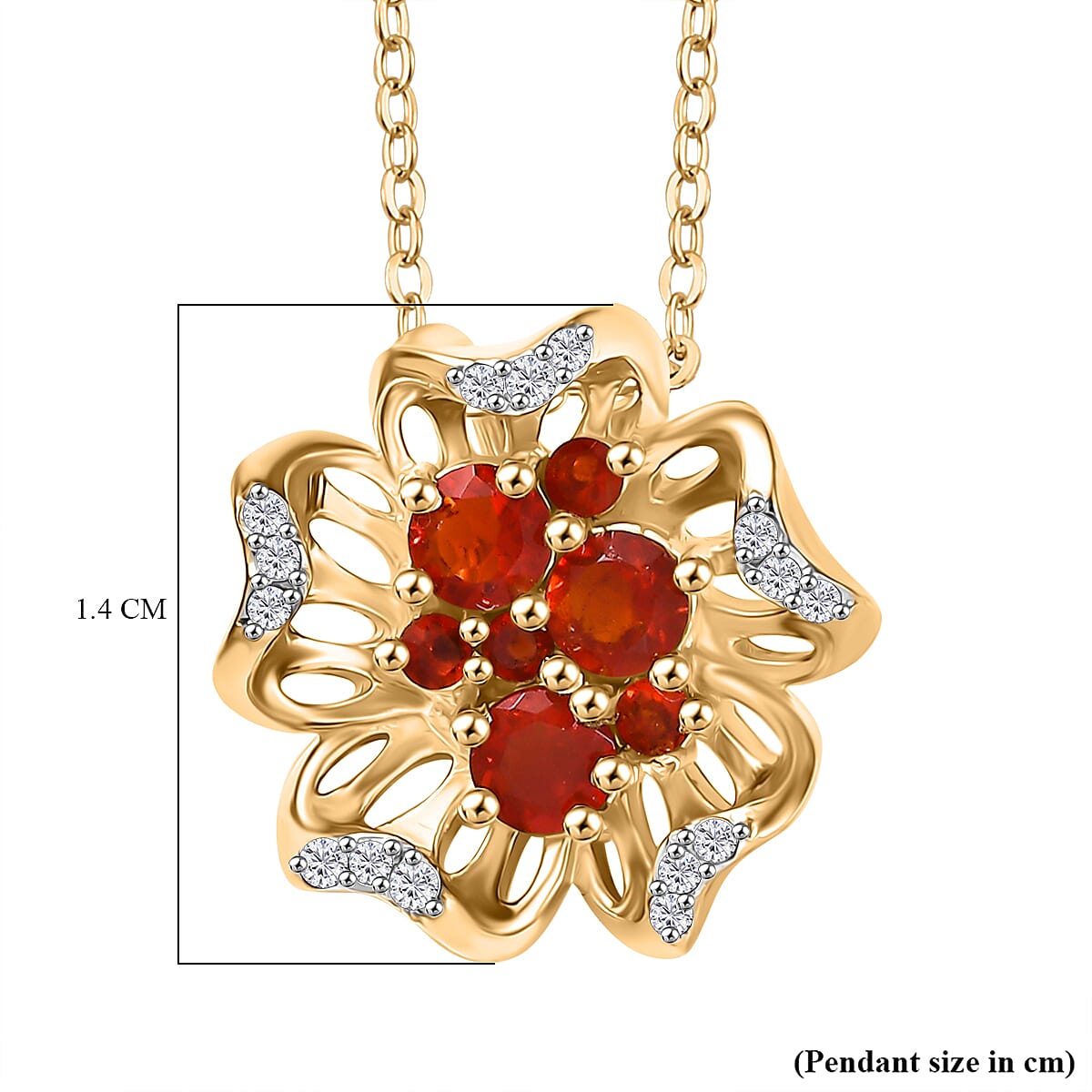 Natural Crimson Fire Opal & White Zircon Lily Bloom Pendant with Chain (Size 20) in 18K Vermeil Yellow Gold Plated Sterling Silver Natural Crimson Fire Opal & White Zircon Lily Bloom Pendant with Chain (Size 20) in 18K Vermeil Yellow Gold Plated Sterling Silver