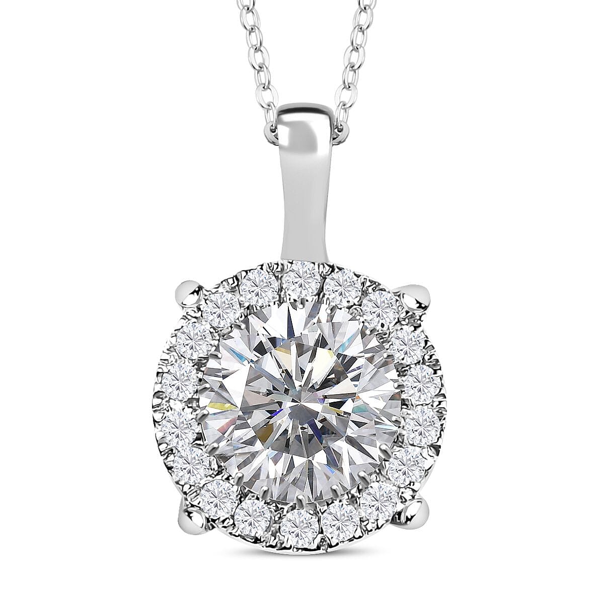 Moissanite Pendant with Chain (Size 20) in Rhodium Overlay Sterling Silver 2.07 Ct.