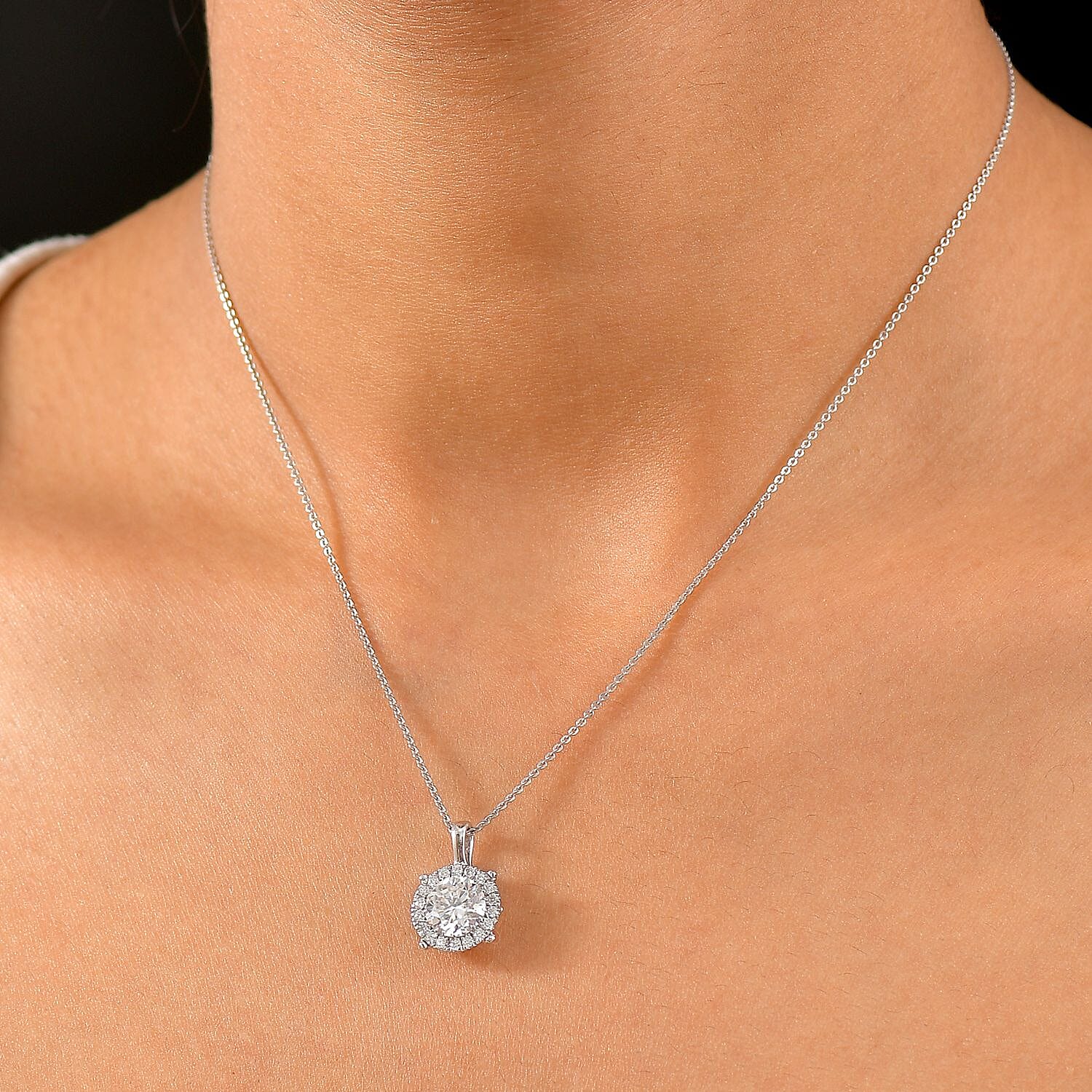 Moissanite Pendant with Chain (Size 20) in Rhodium Overlay Sterling Silver 2.07 Ct.