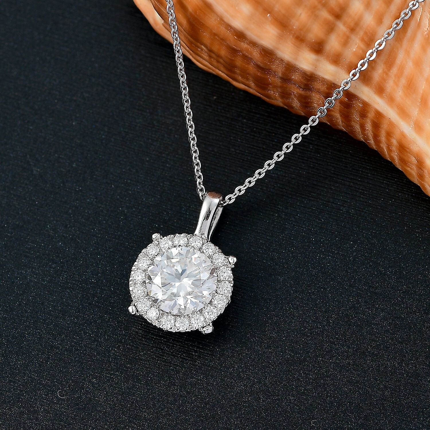 Moissanite Pendant with Chain (Size 20) in Rhodium Overlay Sterling Silver 2.07 Ct.