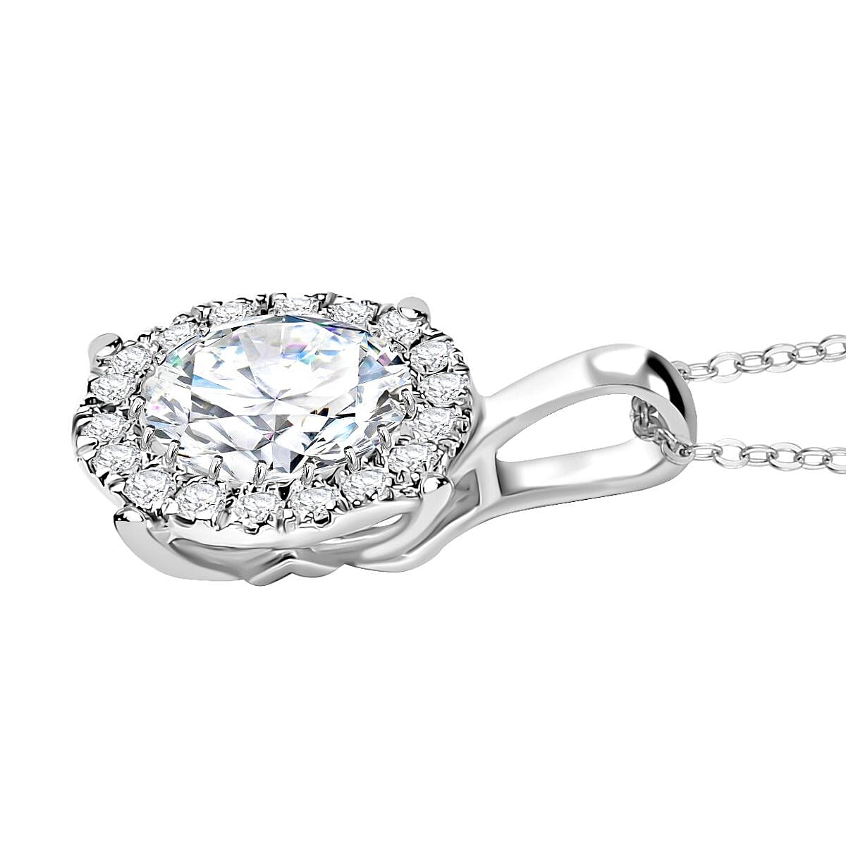 Moissanite Pendant with Chain (Size 20) in Rhodium Overlay Sterling Silver 2.07 Ct.