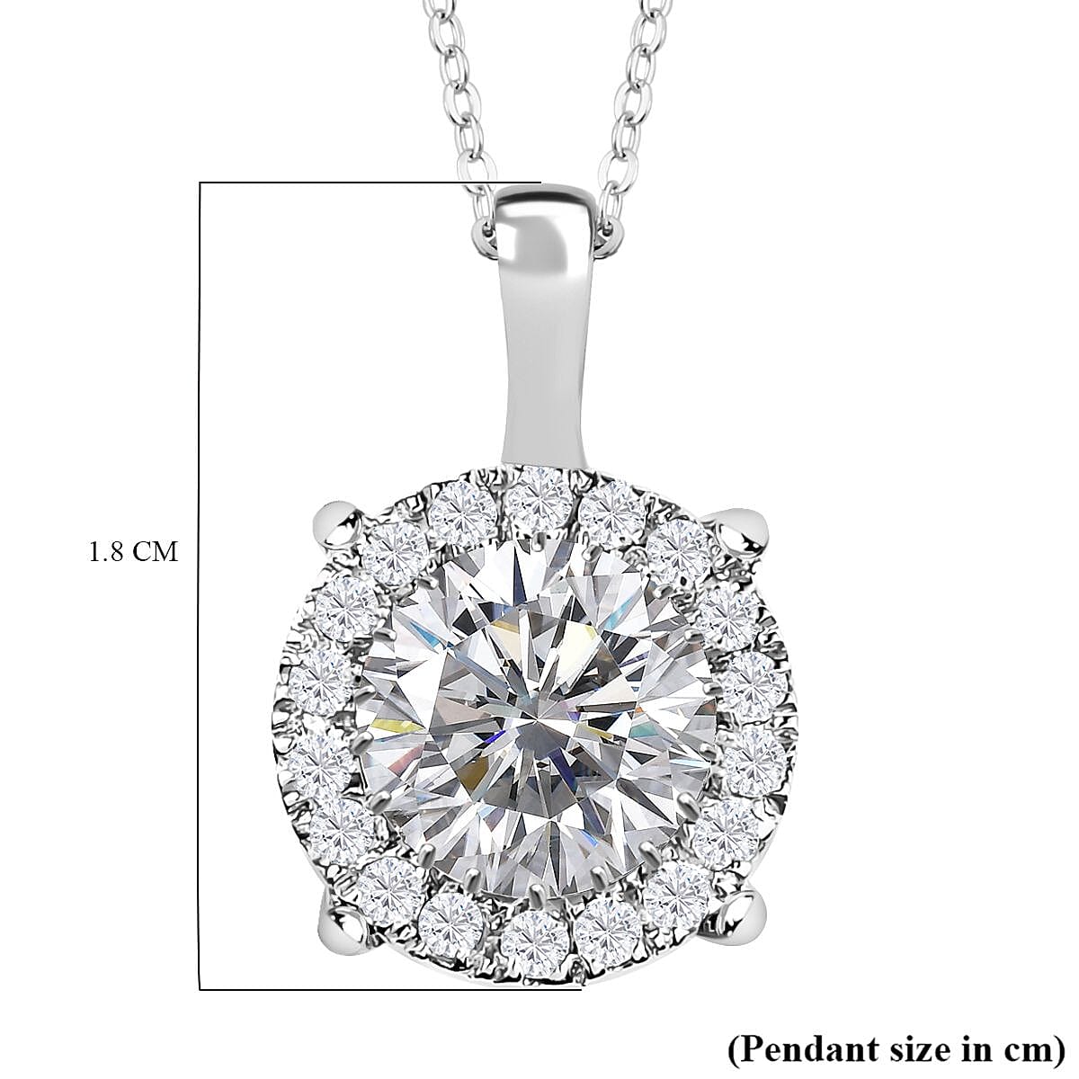 Moissanite Pendant with Chain (Size 20) in Rhodium Overlay Sterling Silver 2.07 Ct.