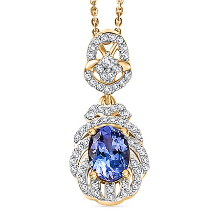 Tanzanite & White Zircon Pendant with Chain (Size 20) in 18K Vermeil Yellow Gold Plated Sterling Silver 1.28 Ct. Tanzanite & White Zircon Pendant with Chain (Size 20) in 18K Vermeil Yellow Gold Plated Sterling Silver 1.28 Ct.