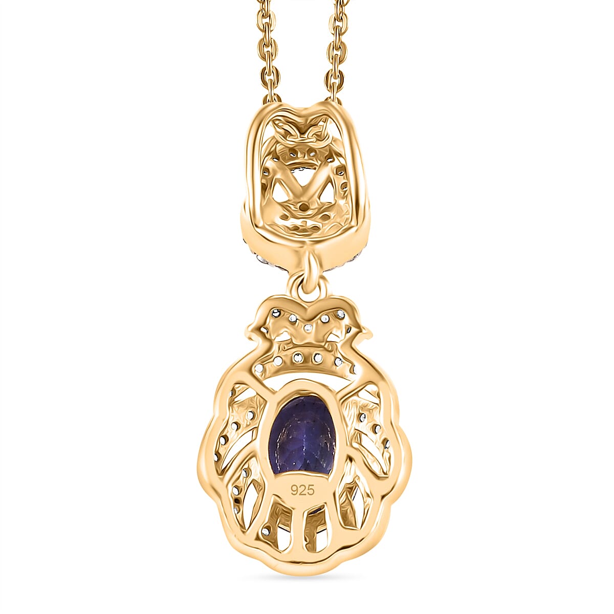 Tanzanite & White Zircon Pendant with Chain (Size 20) in 18K Vermeil Yellow Gold Plated Sterling Silver 1.28 Ct.