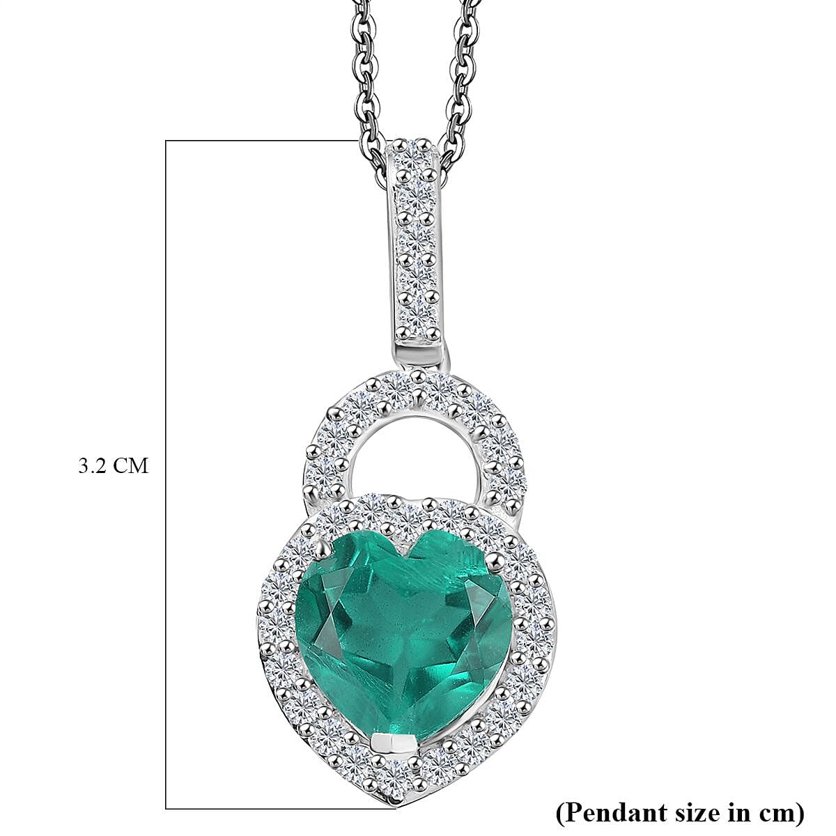 Emeraldine Triplet Quartz & White Zircon Pendant with Chain (Size 20) in Rhodium Overlay Sterling Silver 5.21 Ct.