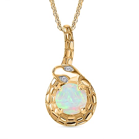 Ethiopian Faceted Opal & White Zircon Pendant with Chain (Size 20) in 18K Vermeil Yellow Gold Plated Sterling Silver Ethiopian Faceted Opal & White Zircon Pendant with Chain (Size 20) in 18K Vermeil Yellow Gold Plated Sterling Silver