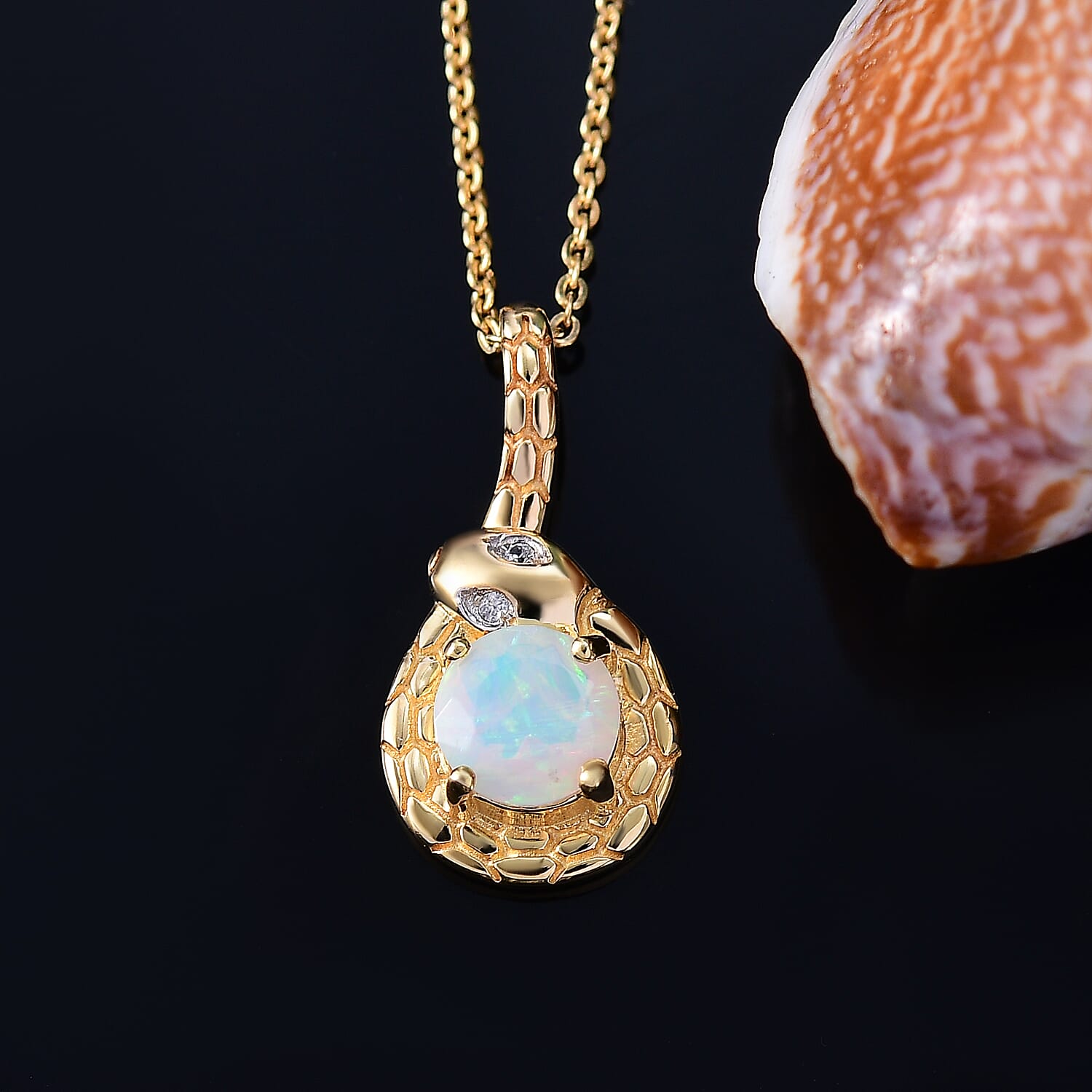 Ethiopian Faceted Opal & White Zircon Pendant with Chain (Size 20) in 18K Vermeil Yellow Gold Plated Sterling Silver