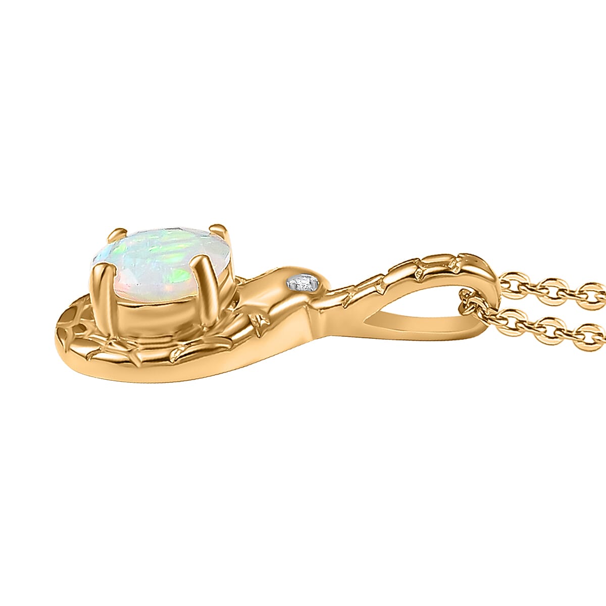 Ethiopian Faceted Opal & White Zircon Pendant with Chain (Size 20) in 18K Vermeil Yellow Gold Plated Sterling Silver