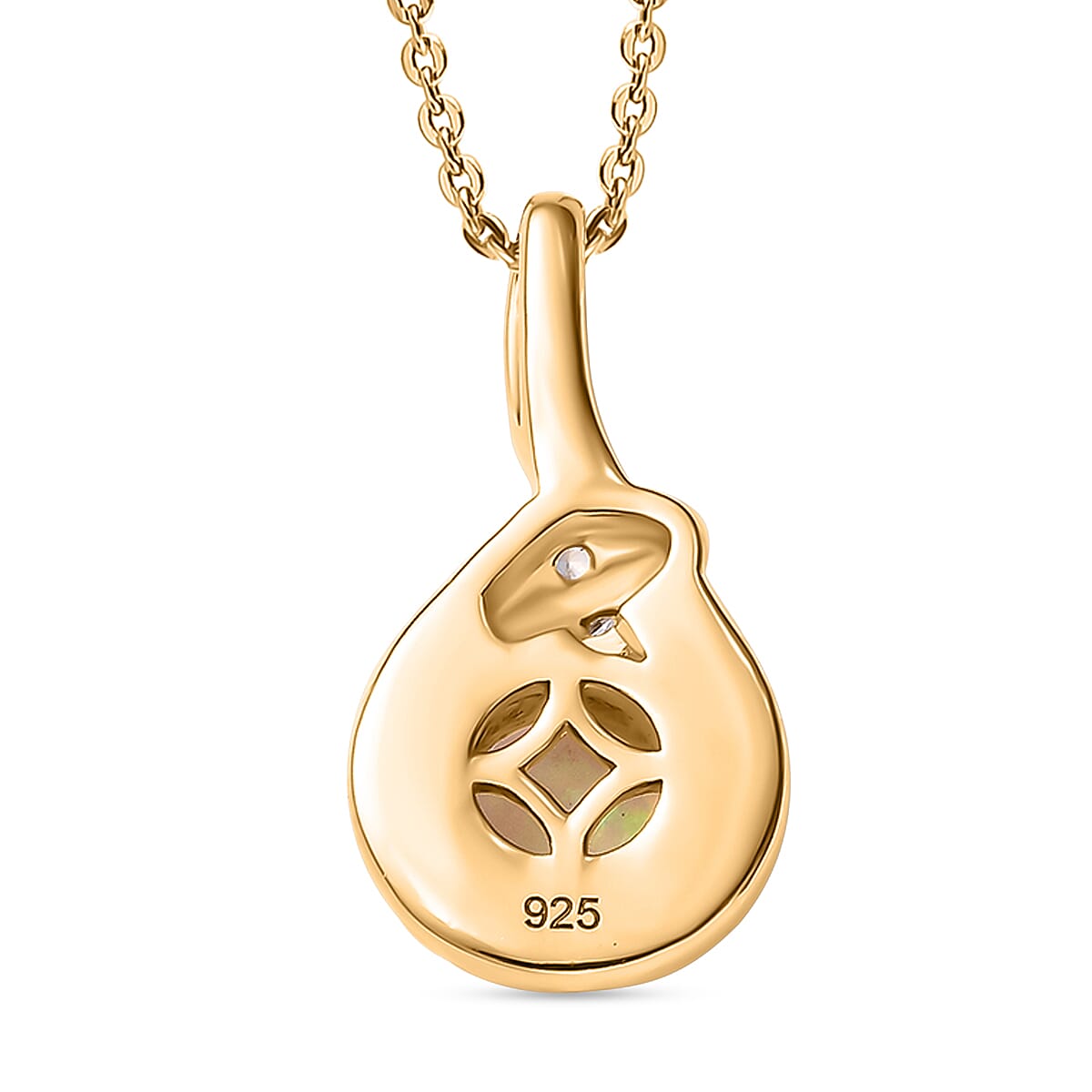 Ethiopian Faceted Opal & White Zircon Pendant with Chain (Size 20) in 18K Vermeil Yellow Gold Plated Sterling Silver