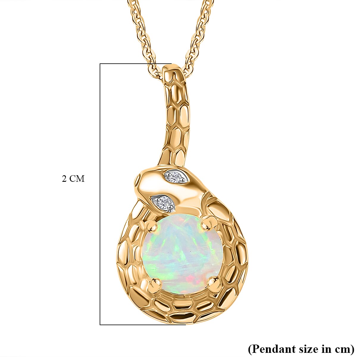 Ethiopian Faceted Opal & White Zircon Pendant with Chain (Size 20) in 18K Vermeil Yellow Gold Plated Sterling Silver