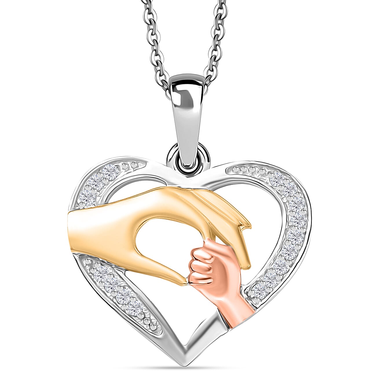 White Zircon Pendant with Chain (Size 20) in 18K Vermeil Rose & Yellow Gold Plated and Rhodium Overlay Sterling Silver 0.16 Ct.