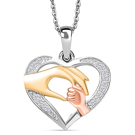 White Zircon Pendant with Chain (Size 20) in 18K Vermeil Rose & Yellow Gold Plated and Rhodium Overlay Sterling Silver 0.16 Ct.