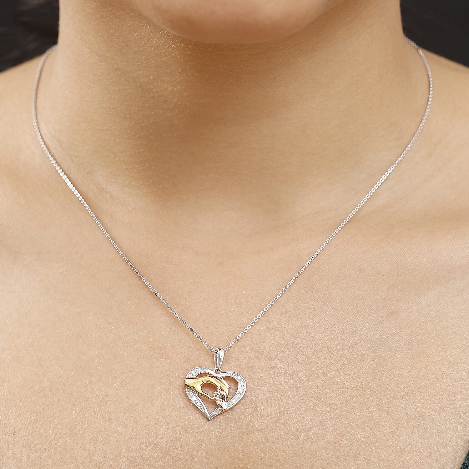 White Zircon Pendant with Chain (Size 20) in 18K Vermeil Rose & Yellow Gold Plated and Rhodium Overlay Sterling Silver 0.16 Ct.