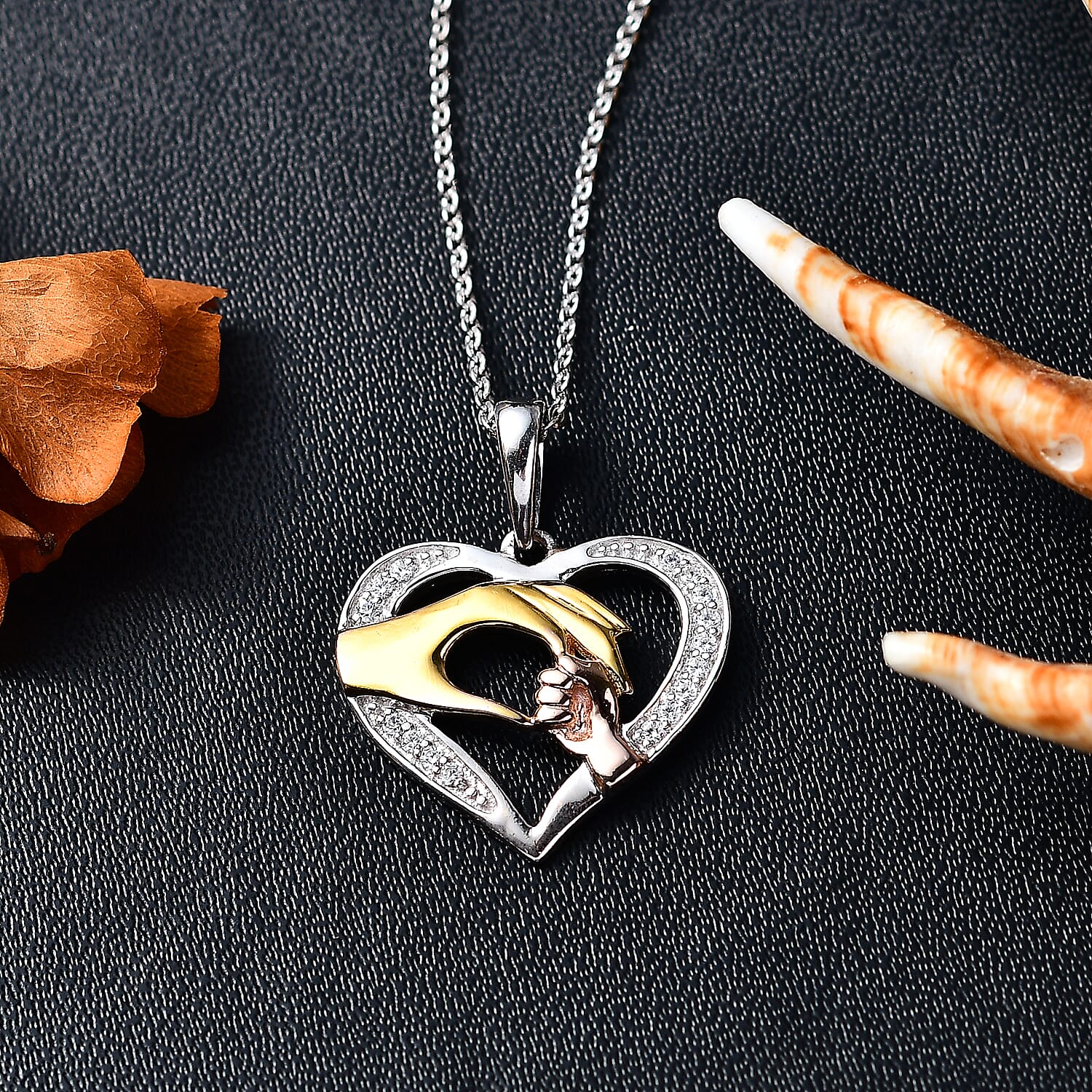 White Zircon Pendant with Chain (Size 20) in 18K Vermeil Rose & Yellow Gold Plated and Rhodium Overlay Sterling Silver 0.16 Ct.