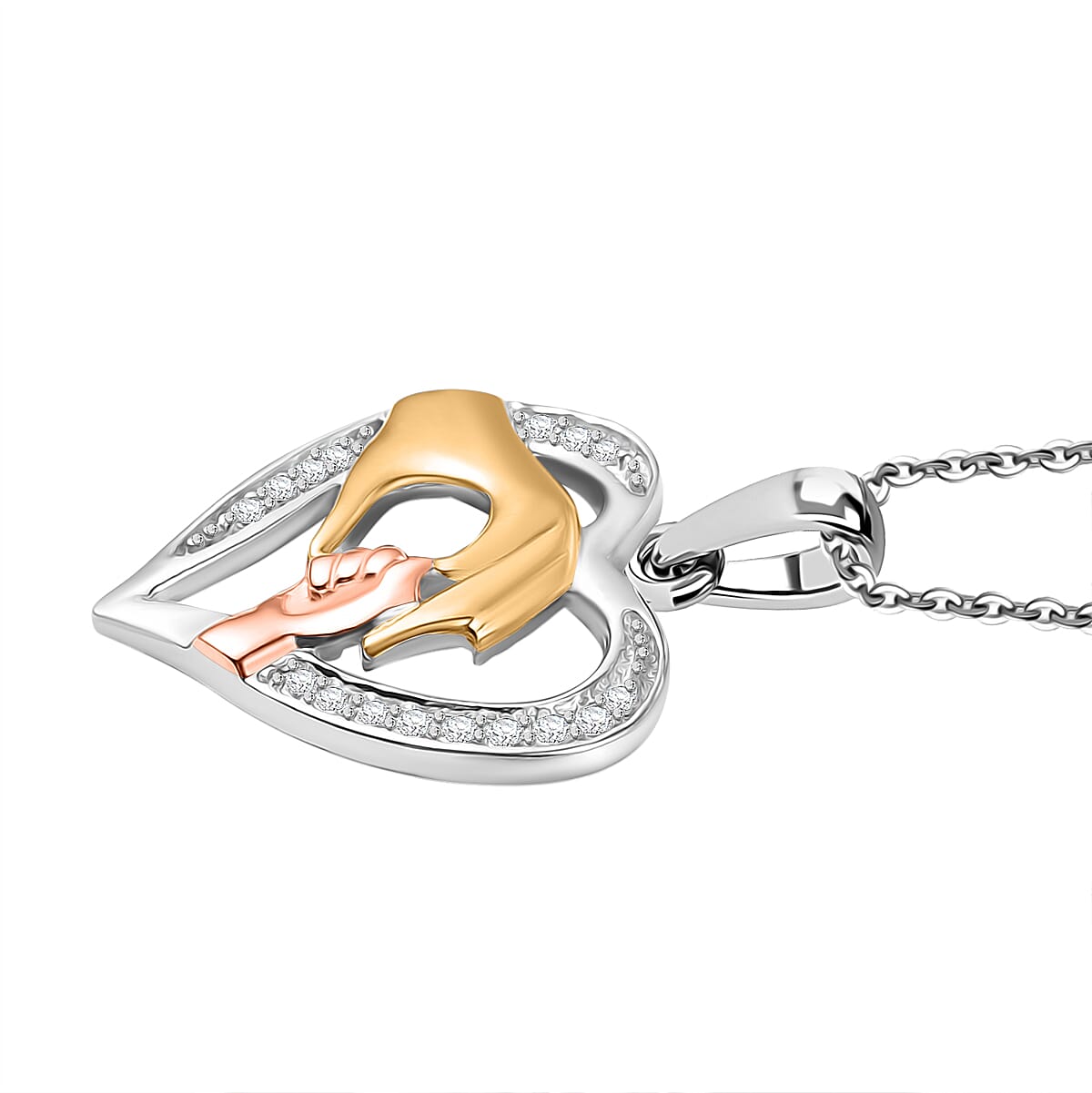 White Zircon Pendant with Chain (Size 20) in 18K Vermeil Rose & Yellow Gold Plated and Rhodium Overlay Sterling Silver 0.16 Ct.