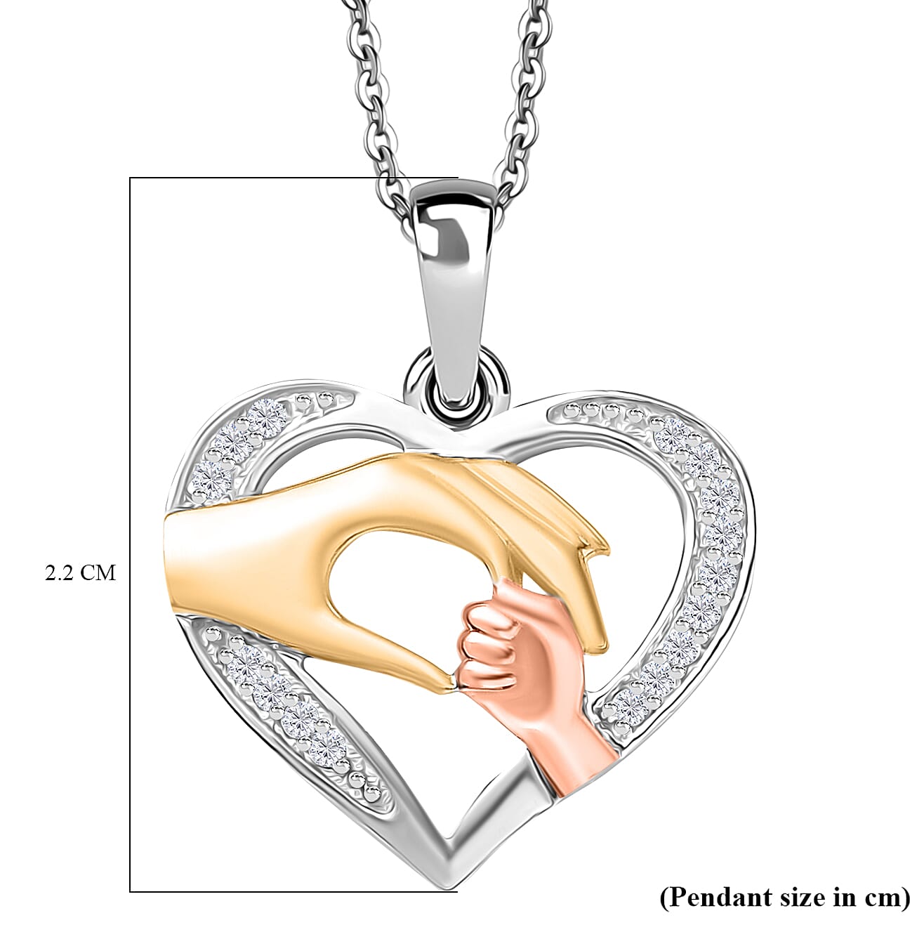 White Zircon Pendant with Chain (Size 20) in 18K Vermeil Rose & Yellow Gold Plated and Rhodium Overlay Sterling Silver 0.16 Ct.