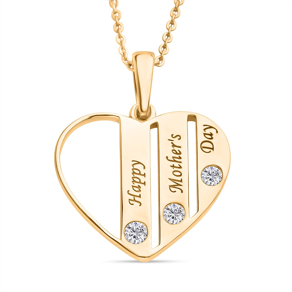 White Zircon Pendant with Chain (Size 20) in 18K Vermeil Yellow Gold Plated Sterling Silver 0.15 Ct.