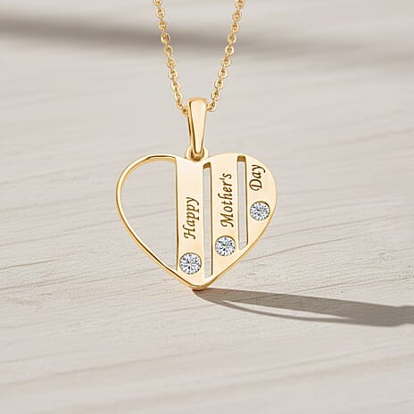 White Zircon Pendant with Chain (Size 20) in 18K Vermeil Yellow Gold Plated Sterling Silver 0.15 Ct.