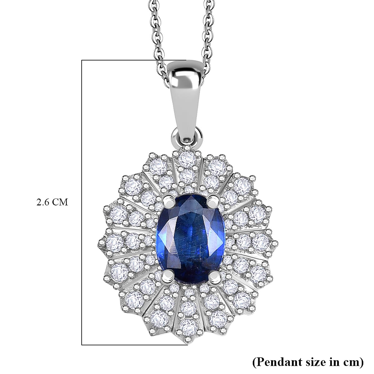 AAA Natural Kashmir Kyanite & White Zircon Pendant with Chain (Size 20) in Rhodium Overlay Sterling Silver 2.62 Ct. AAA Natural Kashmir Kyanite & White Zircon Pendant with Chain (Size 20) in Rhodium Overlay Sterling Silver 2.62 Ct.