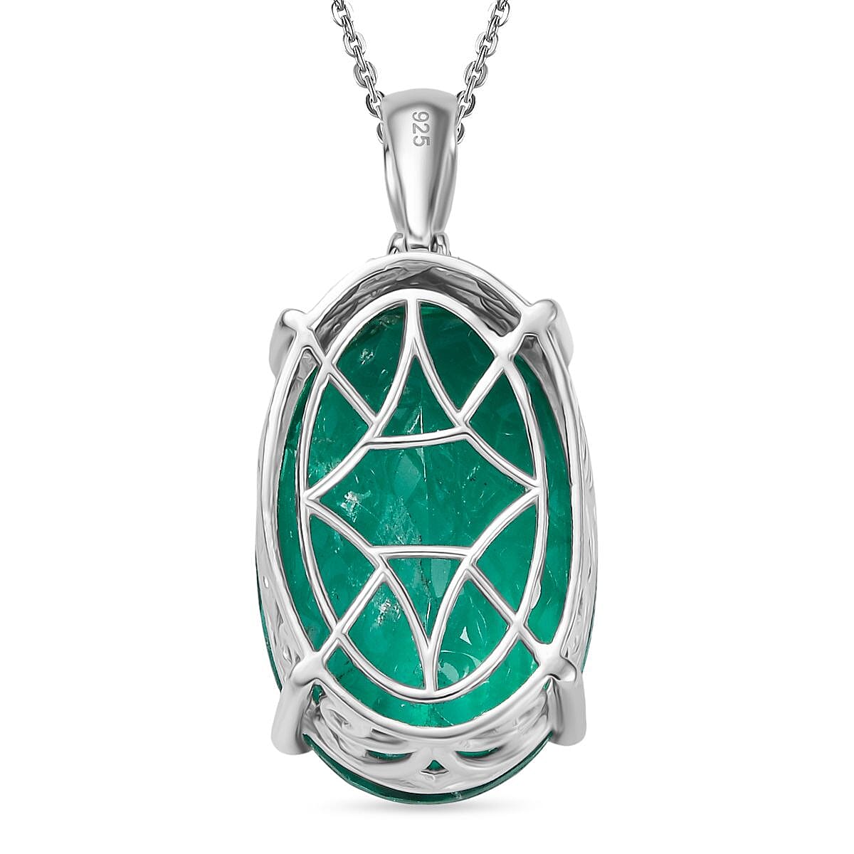 Emeraldine Triplet Quartz Solitaire Pendant with Chain (Size 20) in Rhodium Overlay Sterling Silver 50.00 Ct, Silver Wt. 10.12 Gms. Emeraldine Triplet Quartz Solitaire Pendant with Chain (Size 20) in Rhodium Overlay Sterling Silver 50.00 Ct, Silver Wt. 10.12 Gms.
